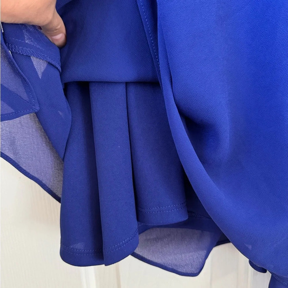 Ralph Lauren Black Label Chiffon Cape-Overlay mesh Jersey Dress sz 12 Large blue - Picture 11 of 15